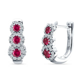 Three Round Halo Floral Hoop Earring Ruby CZ 925 Sterling Silver Wholesale