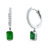 Emerald Cut Drop Dangle Hoop Earring Green Emerald CZ 925 Sterling Silver Wholesale