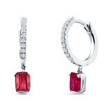 Emerald Cut Drop Dangle Hoop Earring Ruby CZ 925 Sterling Silver Wholesale