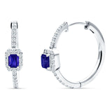 Emerald Cut Halo Hoop Earring Blue Sapphire CZ 925 Sterling Silver Wholesale