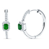 Emerald Cut Halo Hoop Earring Green Emerald CZ 925 Sterling Silver Wholesale