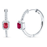 Emerald Cut Halo Hoop Earring Ruby CZ 925 Sterling Silver Wholesale