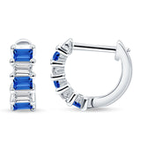 Minimalist Baguette Blue Sapphire CZ Huggie Hoop Earring Solid 925 Sterling Silver Wholesale