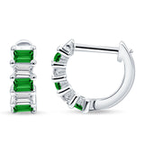 Minimalist Baguette Green Emerald CZ Huggie Hoop Earring Solid 925 Sterling Silver Wholesale