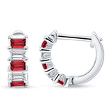 Minimalist Baguette Ruby CZ Huggie Hoop Earring Solid 925 Sterling Silver Wholesale