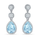 Pear Teardrop Halo Drop Dangle Earring Aquamarine CZ 925 Sterling Silver Wholesale