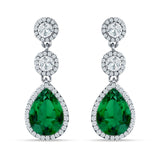 Pear Teardrop Halo Drop Dangle Earring Green Emerald CZ 925 Sterling Silver Wholesale