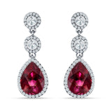 Pear Teardrop Halo Drop Dangle Earring Ruby CZ 925 Sterling Silver Wholesale