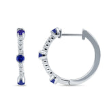 Round Blue Sapphire CZ Huggie Hoop Earring 925 Sterling Silver Wholesale