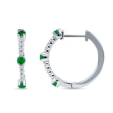 Round Green Emerald CZ Huggie Hoop Earring 925 Sterling Silver Wholesale