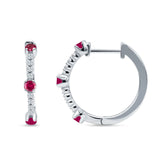 Round Ruby CZ Huggie Hoop Earring 925 Sterling Silver Wholesale