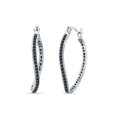 Curved Hoop Earrings Black CZ 925 Sterling Silver Wholesale