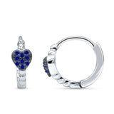 Heart Shaped Two Tone Blue Sapphire CZ Beaded Hoop Earring 925 Sterling Silver Wholesale