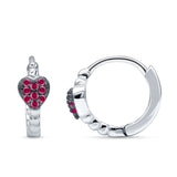 Heart Shaped Two Tone Ruby CZ Beaded Hoop Earring 925 Sterling Silver Wholesale