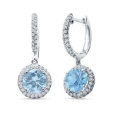 Round Halo Drop Dangle Hoop Earring Aquamarine CZ 925 Sterling Silver Wholesale