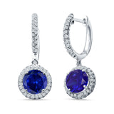 Round Halo Drop Dangle Hoop Earring Blue Sapphire CZ 925 Sterling Silver Wholesale