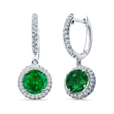 Round Halo Drop Dangle Hoop Earring Green Emerald CZ 925 Sterling Silver Wholesale