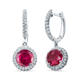 Round Halo Drop Dangle Hoop Earring Ruby CZ 925 Sterling Silver Wholesale