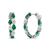 Pear Teardrop Green Emerald CZ Huggie Hoop Earring 925 Sterling Silver Wholesale