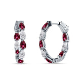 Pear Teardrop Ruby CZ Huggie Hoop Earring 925 Sterling Silver Wholesale