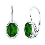 Oval Solitaire Drop Dangle Leverback Earring Green Emerald CZ 925 Sterling Silver Wholesale