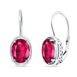 Oval Solitaire Drop Dangle Leverback Earring Ruby CZ 925 Sterling Silver Wholesale