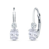 Oval Drop Dangle Charm Leverback Earring Cubic Zirconia 925 Sterling Silver