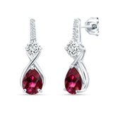 Pear Teardrop Twisted Infinity Stud Earring Ruby CZ 925 Sterling Silver Wholesale