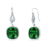 Cushion Drop Dangle Pear Fishhook Earring Green Emerald CZ 925 Sterling Silver Wholesale