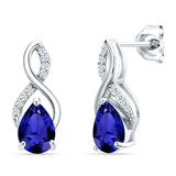 Pear Teardrop Infinity Stud Earring Blue Sapphire CZ 925 Sterling Silver Wholesale