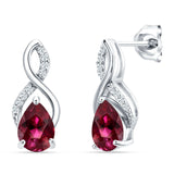 Pear Teardrop Infinity Stud Earring Ruby CZ 925 Sterling Silver Wholesale