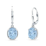 Oval Drop Dangle Leverback Earring Aquamarine CZ Solid 925 Sterling Silver Wholesale