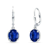 Oval Drop Dangle Leverback Earring Blue Sapphire CZ Solid 925 Sterling Silver Wholesale