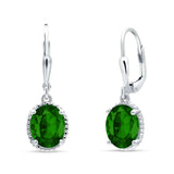 Oval Drop Dangle Leverback Earring Green Emerald CZ Solid 925 Sterling Silver Wholesale