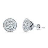 Round Halo Stud Earring Cubic Zirconia 925 Sterling Silver