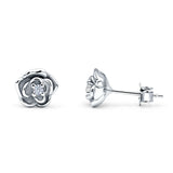 Rose Flower 8.5mm Cubic Zirconia Stud Earring 925 Sterling Silver Wholesale