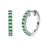 Baguette Green Emerald CZ Half Eternity Huggie Hoop Earring 925 Sterling Silver Wholesale