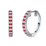 Baguette Ruby CZ Half Eternity Huggie Hoop Earring 925 Sterling Silver Wholesale