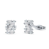 Baguette & Round Cluster Stud Earring Cubic Zirconia 925 Sterling Silver Wholesale