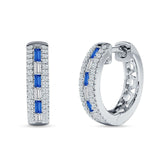 Round & Baguette Blue Sapphire CZ Huggie Hoop Earring 925 Sterling Silver Wholesale