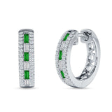 Round & Baguette Green Emerald CZ Huggie Hoop Earring 925 Sterling Silver Wholesale