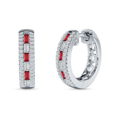 Round & Baguette Ruby CZ Huggie Hoop Earring 925 Sterling Silver Wholesale