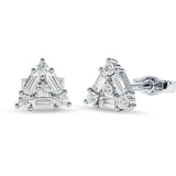 Triangular Shaped Baguette & Round Cubic Zirconia Stud Earring 925 Sterling Silver Wholesale