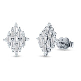 Baguette & Round Cubic Zirconia Cluster Stud Earring 925 Sterling Silver Wholesale