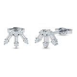 Floral Stud Earrings Baguette & Round Cubic Zirconia 925 Sterling Silver Wholesale