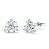 Starburst Trio Baguette & Round Cubic Zirconia Stud Earring 925 Sterling Silver Wholesale