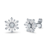 Starburst Stud Earring Flower Baguette & Round Cubic Zirconia 925 Sterling Silver Wholesale