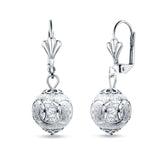 Round Diamond Cut Dangling Ball Leverback Earrings 925 Sterling Silver Wholesale