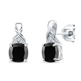 Cushion Black CZ Twisted Stud Earring 925 Sterling Silver Wholesale