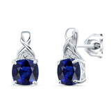 Cushion Blue Sapphire CZ Twisted Stud Earring 925 Sterling Silver Wholesale